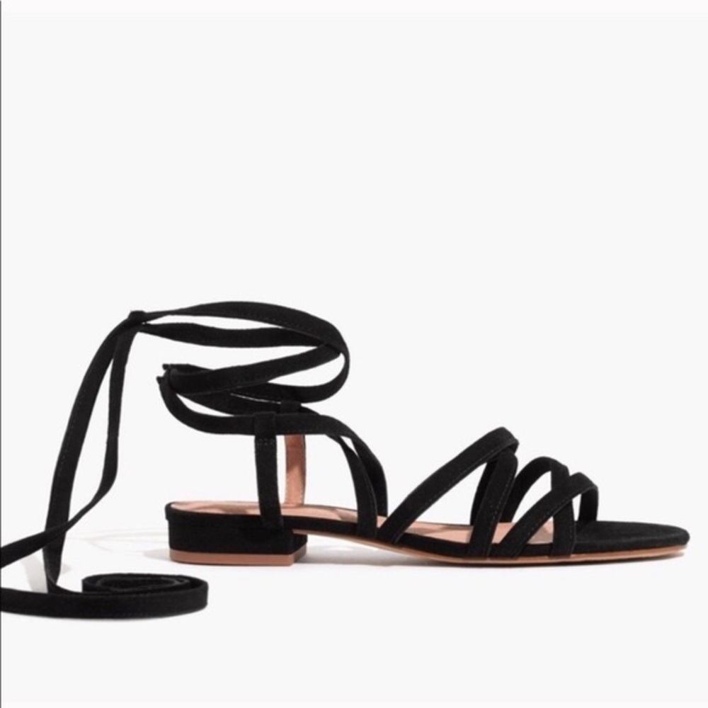 Madewell Holly Black Suede Lace Up Sandals